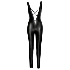 Jumpsuit aderente con cinturini di velluto incrociati - Nero Opaco, Taglia M