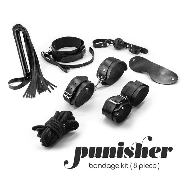 Kit bondage Punisher Crushious: 8 pezzi in ecopelle nera, foto 1