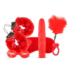 Red Gift Set - Box regalo composto da Vibratore Rabbit, Palline di Kegel, Anello Vibrante, Manette, Benda Setata e Feather Tickl