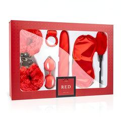 Red Gift Set - Box regalo composto da Vibratore Rabbit, Palline di Kegel, Anello Vibrante, Manette, Benda Setata e Feather Tickl