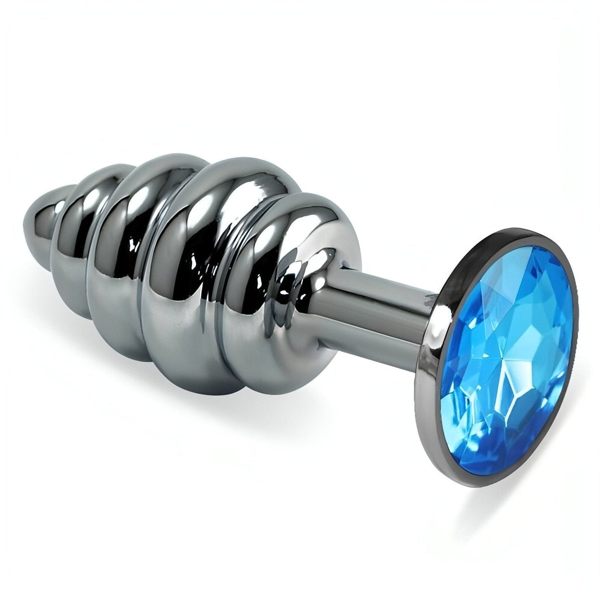 Luxury silver spiral heavy metal Anal Plug con swarovsky azzurro - 6.85 cm. Ø 2.95 cm