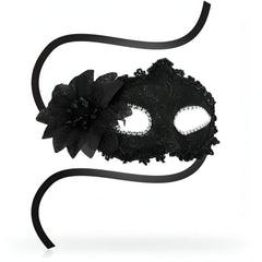 Maschera Veneziana Nera con ricami e strass argentati bordo occhi