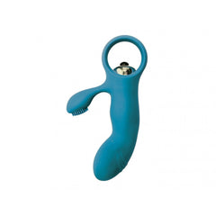 Mini Vibratore Rabbit (stimolazione interna ed esterna) in 100% puro Silicone - Azzurro, Batteire Incluse