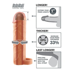 1'' Fantasy X-Tensions Guaina Fallica Realistica con Allaccio ai Testicoli, Materiale Super Realistico e Morbido. Lunga 17.7 cm,