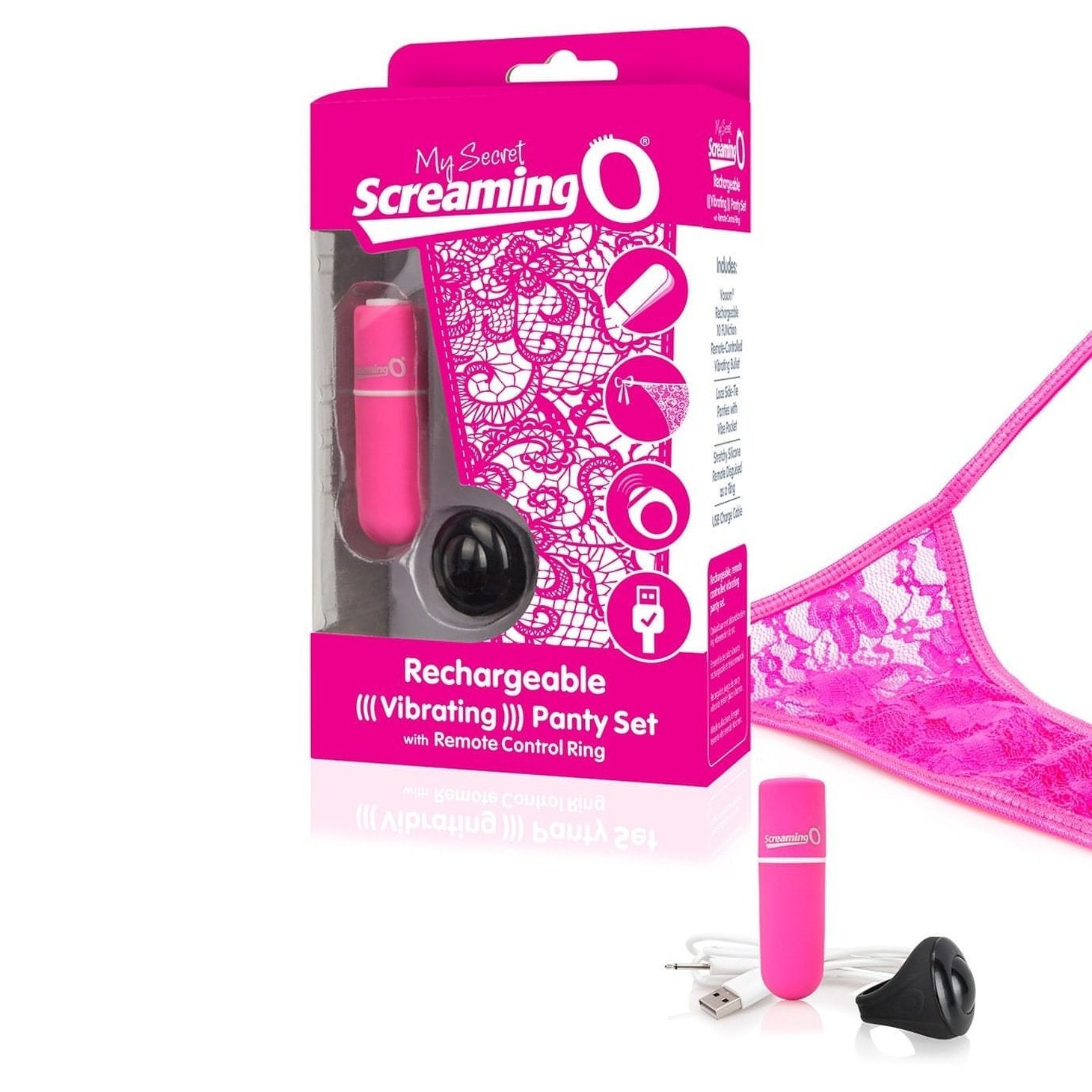 Perizoma vibrante in pizzo con stimolatore clitorideo a ricarica USB - Rosa