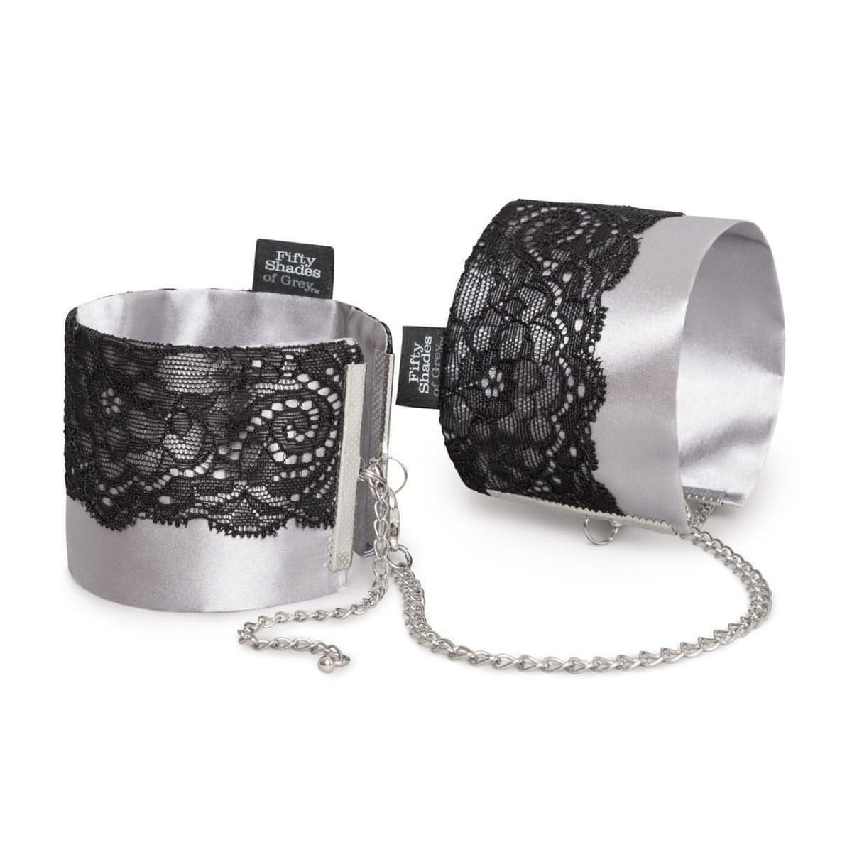 Play Nice Satin & Lace Wrist Cuffs - Black