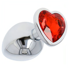 Plug anale in metallo con swarovsky a forma di cuore - Rosso, Extra Large