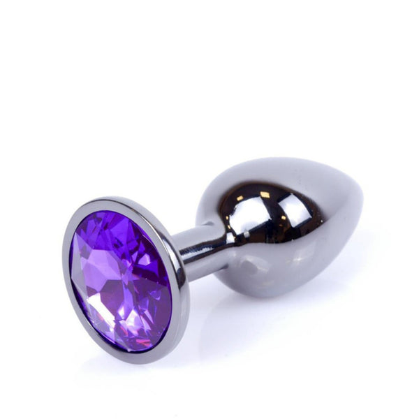 Anello anale acciaio scuro con gemma viola incastonata base