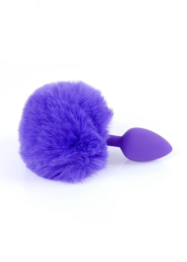 Plug anale silicone viola con pompon pelliccia