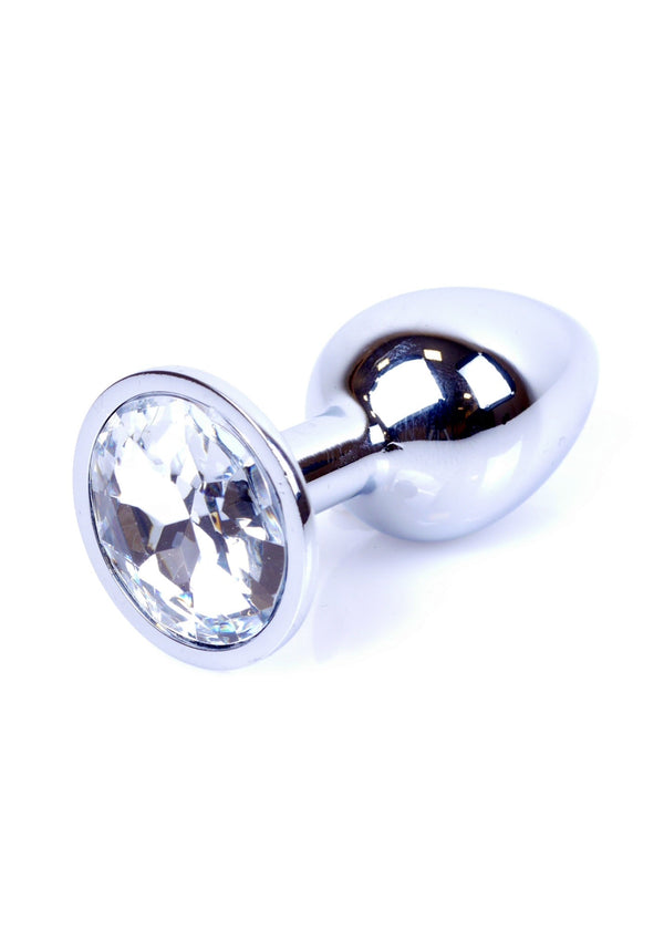 Anello anale acciaio lucido con gemma multifaccettata effetto luce