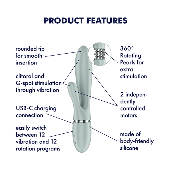 Satisfyer Pearl Bunny 2 verde grigio: vibratore rabbit con perle rotanti