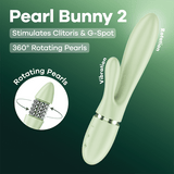 Satisfyer Pearl Bunny 2 verde chiaro: vibratore rabbit con perle rotanti