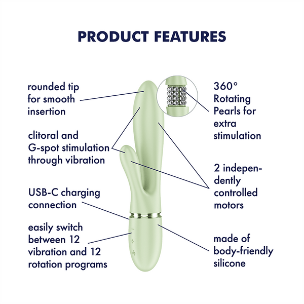 Satisfyer Pearl Bunny 2 verde chiaro: vibratore rabbit con perle rotanti