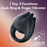 Satisfyer Perfect Pair 1 nero: vibratore da dito e anello fallico
