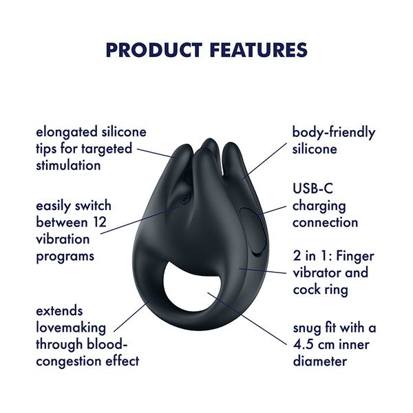Satisfyer Perfect Pair 1 nero: vibratore da dito e anello fallico
