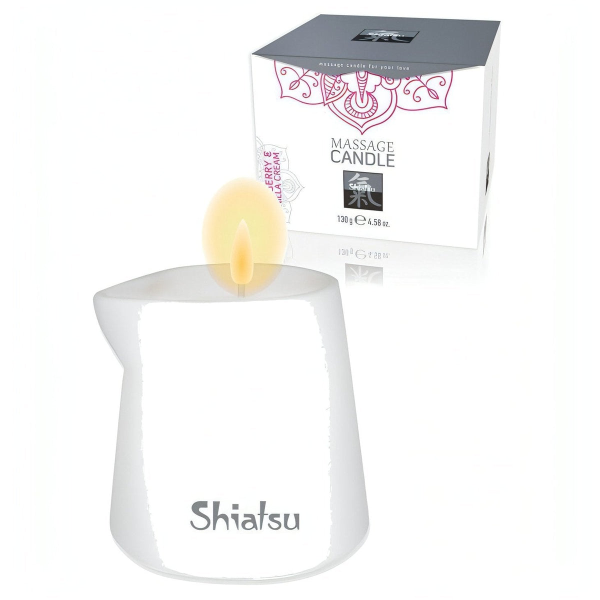 Shiatsu Massage Candle - Candela da massaggio profumata che si trasforma in olio da massaggio - 130 g, aroma Lampone e Crema di