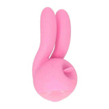 Vista laterale vibratore clitorideo rosa con orecchie curve e base sferica liscia