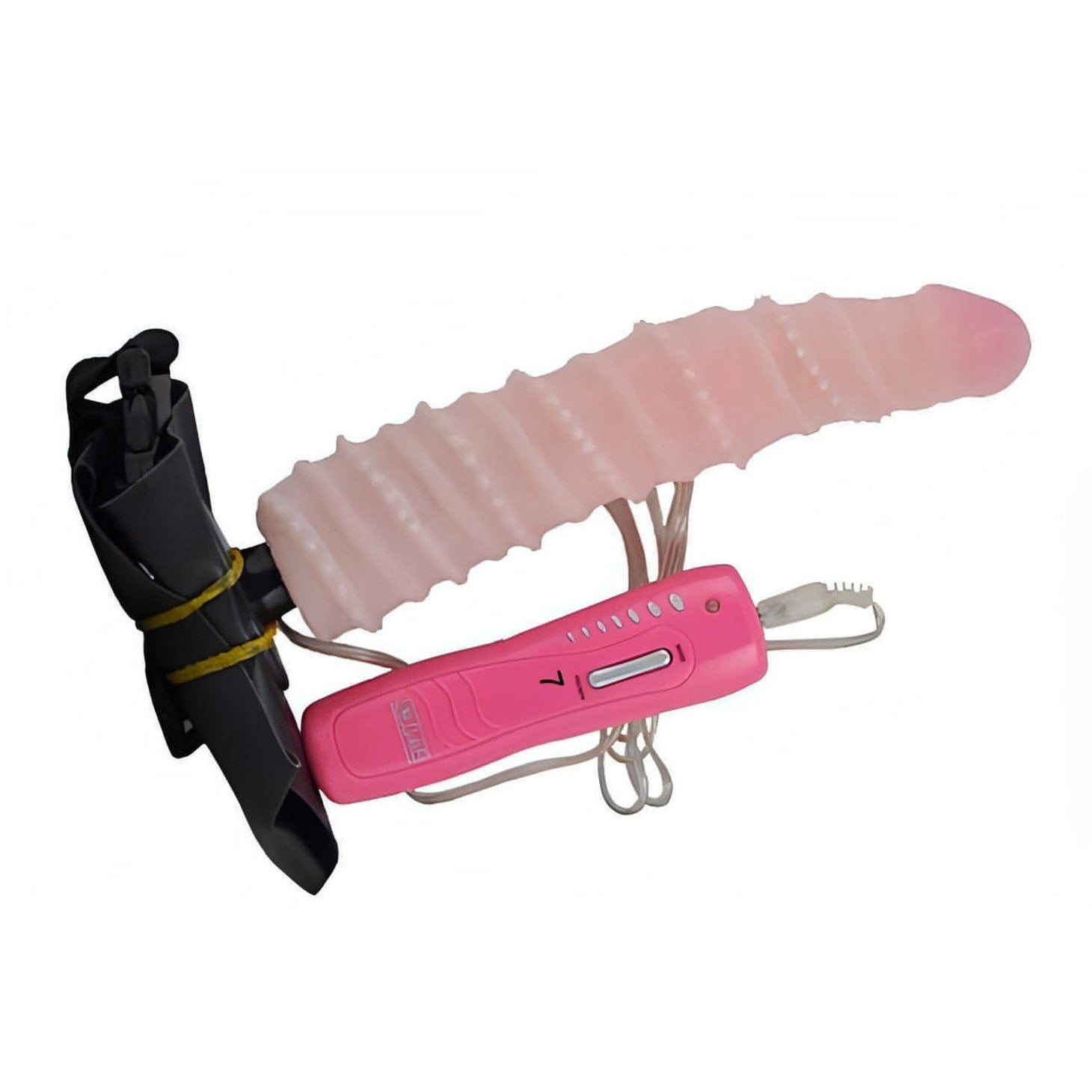 Strap-on morbido pieghevole con rilievi stimolanti - Rosa Carne