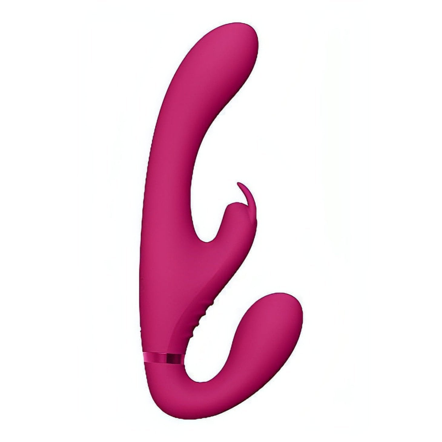 Suki Rabbit Strapon Strapless con 3 diversi motori per stimolazione del punto-G, del clitoride e per chi lo indossa! - Fucsia