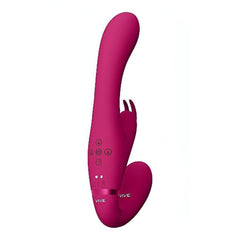 Suki Rabbit Strapon Strapless con 3 diversi motori per stimolazione del punto-G, del clitoride e per chi lo indossa! - Fucsia