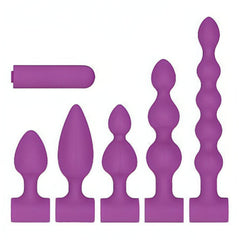 Super Anal Kit: 3 Anal Beads e 2 Anal Plugs con Vibratore Intercambiabile - 100% Silicone Medicale, Anallergico, Ricaricabile