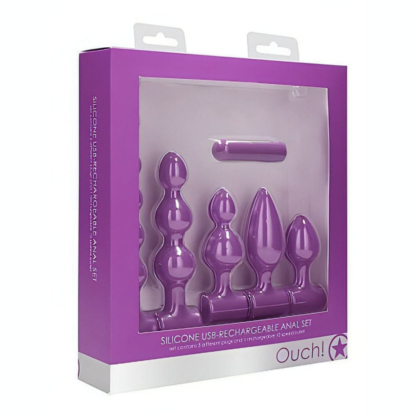 Super Anal Kit: 3 Anal Beads e 2 Anal Plugs con Vibratore Intercambiabile - 100% Silicone Medicale, Anallergico, Ricaricabile