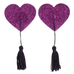 Titty Tassels - Copricapezzoli viola brillantinati con ciappe pendenti