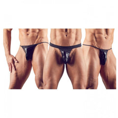 Vynil Set da 3 Pezzi: Jockstrap, Mini String e Perizoma - Nero, Taglia Unica