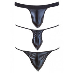 Vynil Set da 3 Pezzi: Jockstrap, Mini String e Perizoma - Nero, Taglia Unica