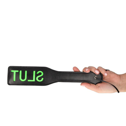 Slut'' Paddle - Glow in the Dark - Black/Neon Green Ouch!