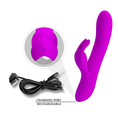 Vibratore Rabbit 100% in silicone, con 4 diverse modalità di tickling e 7 diverse modalità di vibrazione - Viola, Ricaricabile, Pretty Love