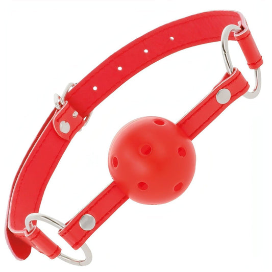 Breathable Ball Gag - Rossa con cinturino in pelle rosso Darkness