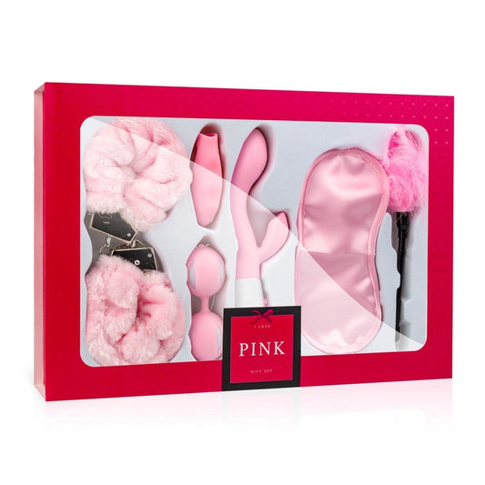 Pink Gift Set - Box regalo composto da Vibratore Rabbit, Palline di Kegel, Finger Sleeve, Manette, Benda Setata e Feather Tickle LoveBoxxx