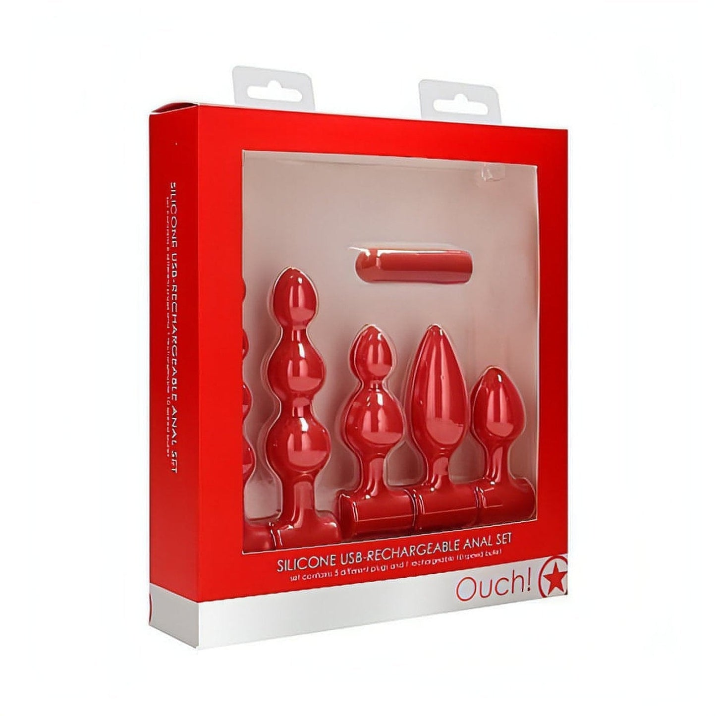Super Anal Kit: 3 Anal Beads e 2 Anal Plugs con Vibratore Intercambiabile - 100% Silicone Medicale, Anallergico, Ricaricabile, R Ouch