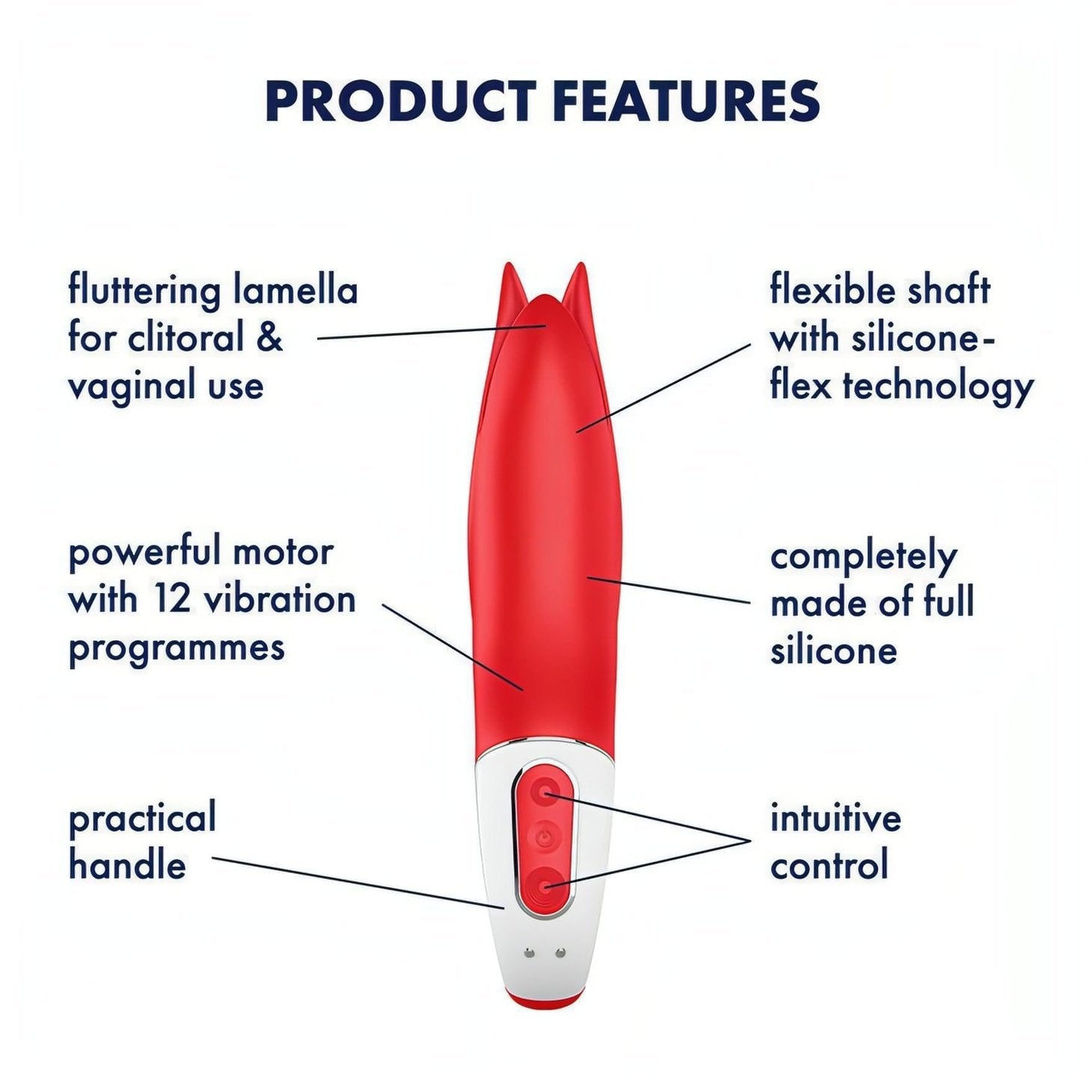 Vibratore Design Ultra Potente con petali del piacere svolazzanti, realizzato in silicone medicale - Rosso, Ricaricabile Satisfyer