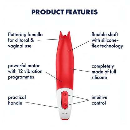 Vibratore Design Ultra Potente con petali del piacere svolazzanti, realizzato in silicone medicale - Rosso, Ricaricabile Satisfyer